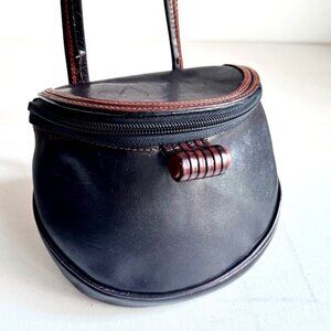 Vintage Holt Renfrew Black Leather Oval Unique Shape Crossbody Bag